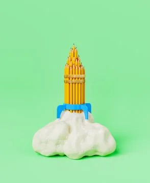 Rocket made of many pencils Illustrazione stock