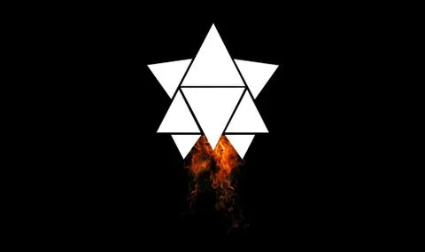 Rocket made of triangles, burnng flame on dark Stock Illustration
