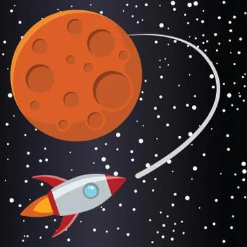Rocket with mars in space Stock Illustration