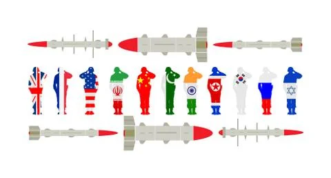 Rocket missile, countries with nuclear projectile forces Ilustração Stock
