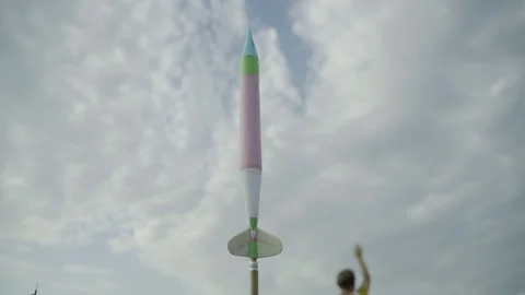 Rocket model before launch. Slow motion Stock Footage 163777532