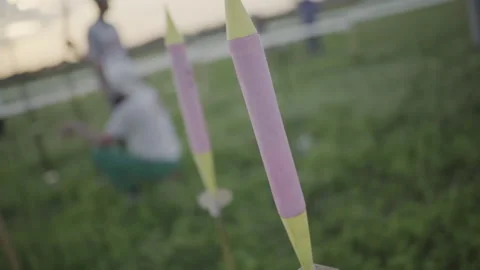 Rocket model before launch. Slow motion Stock Footage 163777691