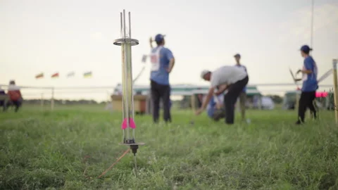 Rocket model before launch. Slow motion Stock Footage 163777801