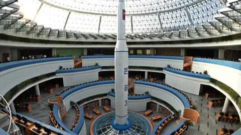 The rocket model in The Temple of Science and Technology. Pyongyang, North Korea Video stock 119199878