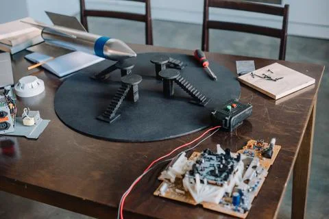 Rocket model tools engineering tabletop Foto stock