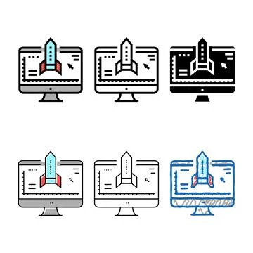 Rocket modeling computer minimal program color icon vector Stock Illustration
