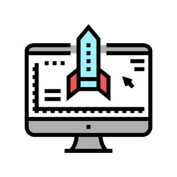 Rocket modeling computer program color icon vector illustration Stock Illustration