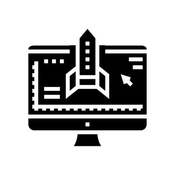 Rocket modeling computer program glyph icon vector illustration Stock Illustration