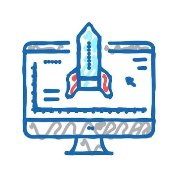 Rocket modeling computer program icon doodle illustration Stock Illustration