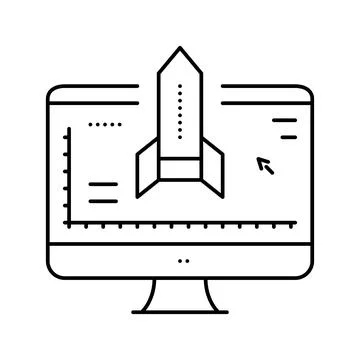 Rocket modeling computer program line icon vector illustration Stock Illustration