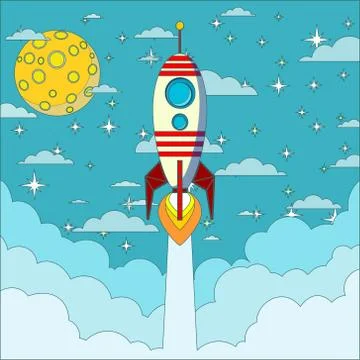 Rocket on the moon background, vector illustration Stock Illustration