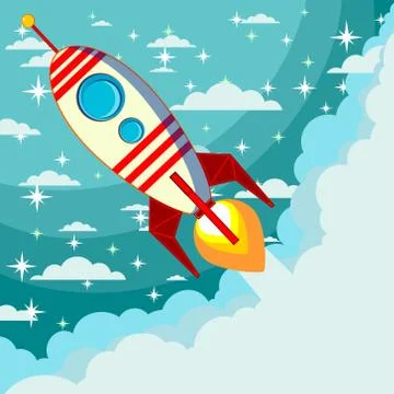 Rocket on the moon background, vector illustration Stock Illustration