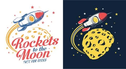 Rocket moon flies Illustrazione stock