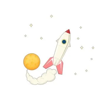 Rocket with Moon Isolated on White 스톡 일러스트