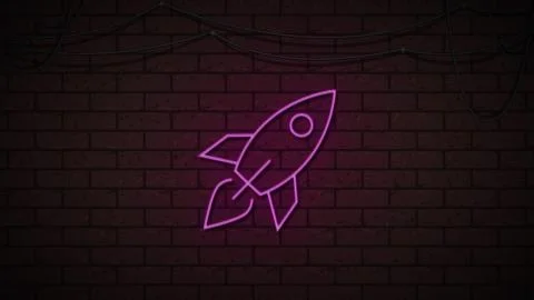 Rocket neon blink on dark wall Stock Illustration