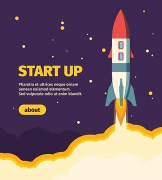 Rocket new start up illustration. Take off spaceship from launch pad star new Stock Illustration