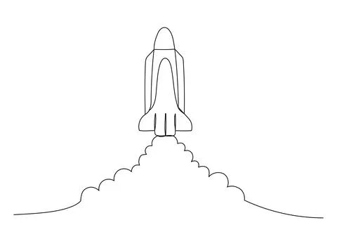 Rocket one line icon. Spaceship with fire isolated illustration. Startup outline Stock Illustration