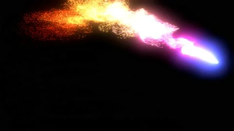 Rocket or Comet flying to up right. Firework Colored Sparks Flying in the Black Stock Footage 169840634