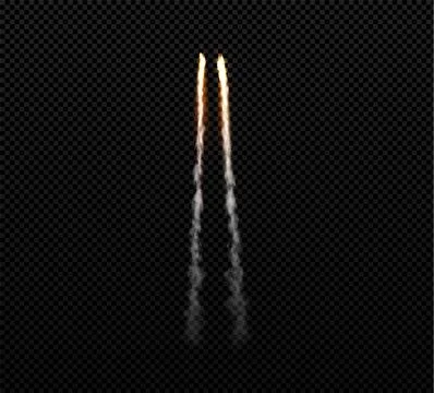 Rocket or jet aircraft vector smoke trail two straight stripes, realistic orange Stock Illustration