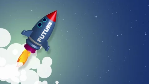 Rocket or spaceship with the word FUTURE. Animated Video Loop. Stock Footage 158691674