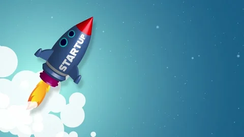 Rocket or spaceship with the word START-UP. Animated Video Loop. Stock Footage 158691671