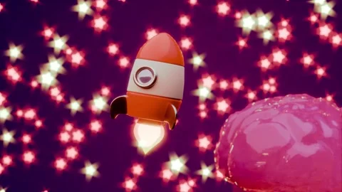 Rocket orbiting glossy transparent brain with stars in space loop Stock Footage 313400962