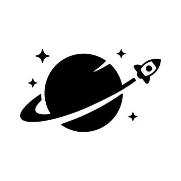Rocket Orbiting Planet with Stars. Vector icon. Stock Illustration