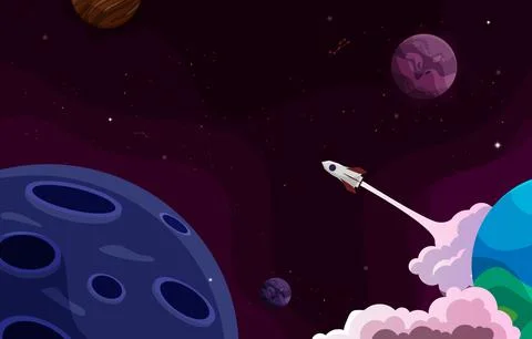 Rocket Outer Space Craft Planet Stars Adventure Background 스톡 일러스트