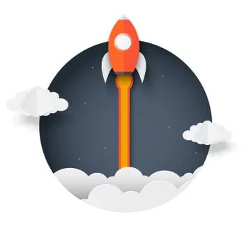 Rocket outside the box. space shuttle launch to the sky ejected from circle.  Stock Illustration