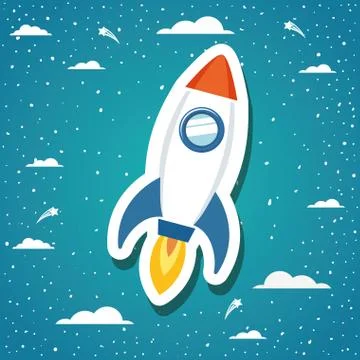 Rocket over background with clouds design vector illustration Stock Illustration