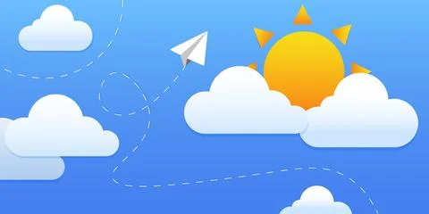 Rocket paper plane is flying through the clouds on the sky - start up busines Stock Illustration