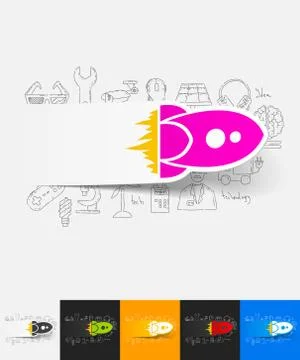 Rocket paper sticker with hand drawn elements Stock Illustration