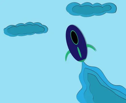 Rocket with papercut style Stock Illustration