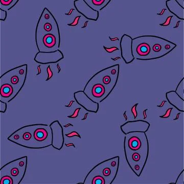 Rocket pattern vector hand drawn illustration Stock Illustration