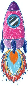 Rocket pencil colour child scribble style Stock Illustration