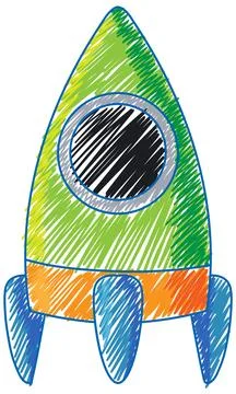 Rocket pencil colour child scribble style Stock Illustration