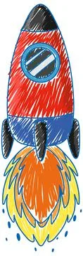 Rocket pencil colour child scribble style Stock Illustration