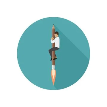 Rocket-pencil with man Stock Illustration