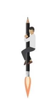 Rocket-pencil with man Stock Illustration