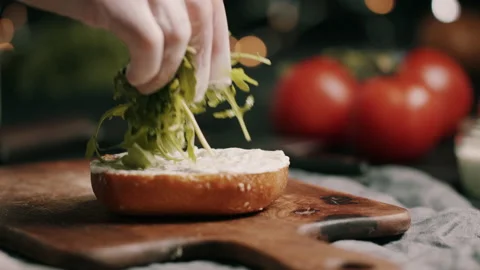 Rocket Placed On Half Of Hamburger Bun Video stock 134401471