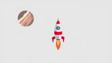 Rocket with planets and meteorites, alpha channel. HD video. Stock Footage 153414876