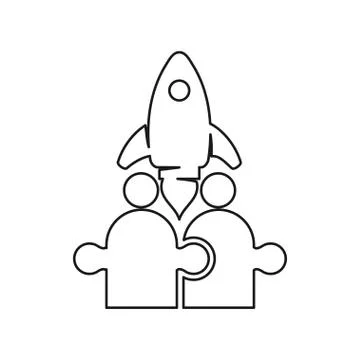 Rocket puzzle people Commitment Teamwork Together Outline Logo Illustrazione stock