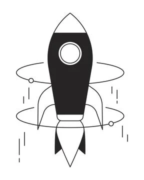 Rocket reaching high speed flat line black white vector object Stock Illustration