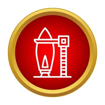 Rocket ready for launch on red background icon Stock Illustration
