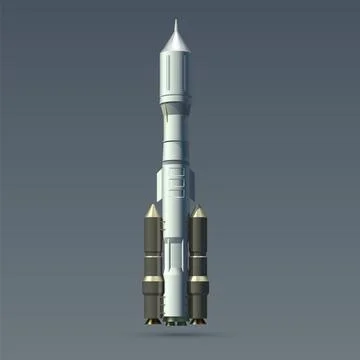 Rocket. Realistic heavy rocket and space module. 3D spacecraft mockup Illustrazione stock