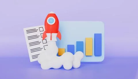 Rocket rising graph on the board with business analysis documents financial Stock Illustration