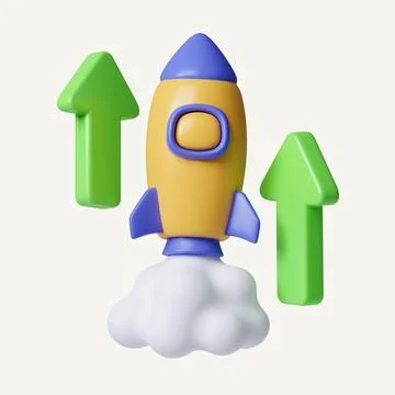Rocket rising to the sky, growing arrows. Development and business idea. icon Stock Illustration