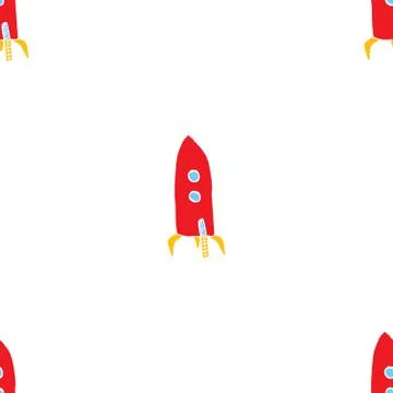 Rocket Seamless pattern. Cute Doodles space ships sketch. Hand drawn Cartoon  스톡 일러스트