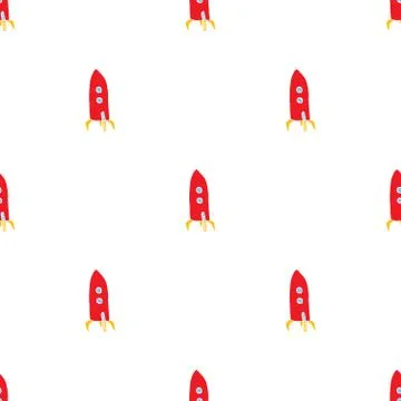 Rocket Seamless pattern. Cute Doodles space ships sketch. Hand drawn Cartoon  스톡 일러스트