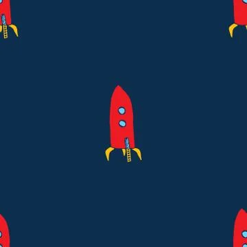 Rocket Seamless pattern. Cute Doodles space ships sketch. Hand drawn Cartoon  스톡 일러스트